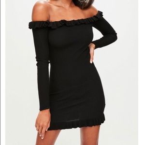 Missguided Black Frill Bardot Dress NWT